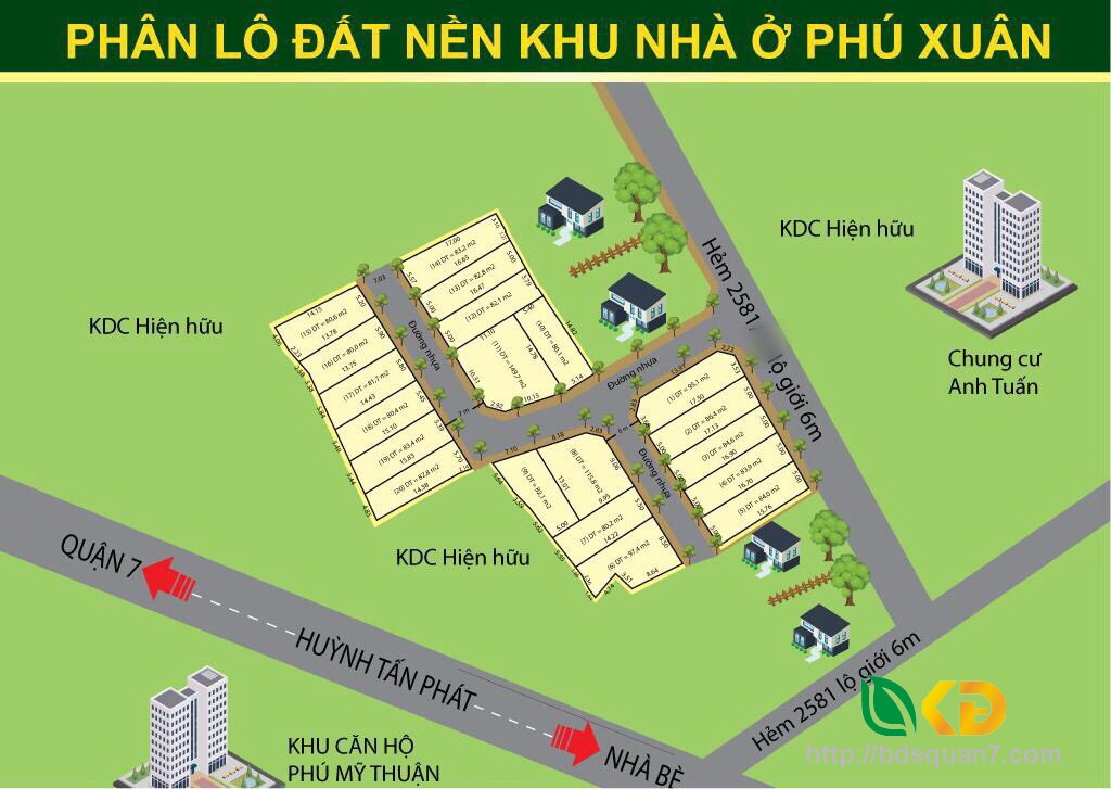 Bán lô đất góc 2 mặt tiền hẻm xe hơi 2581 Huỳnh Tấn Phát huyện Nhà Bè